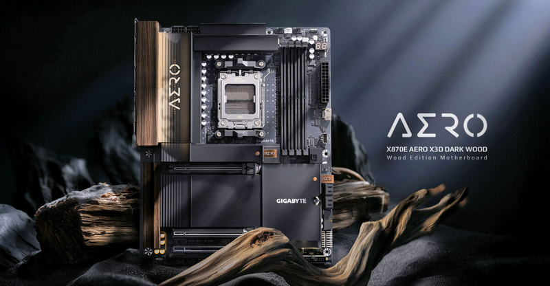 Gigabyte presentó la tarjeta X870E Aero X3D Dark Wood con un diseño que recuerda a la madera oscura