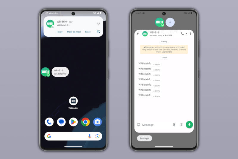 WhatsApp en Android comenzará a soportar “burbujas” – un formato poco frecuente de notificaciones del sistema