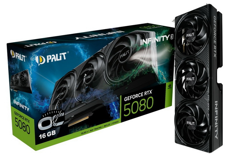 Palit presentó la GeForce RTX 5080 Infinity 3 sin iluminación RGB, tanto en la versión con overclock como en la estándar.